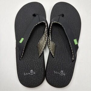 Sanuk Yoga Mat Flip Flops Womens Black Comfort Thong Sandals Thick Strap Size 7